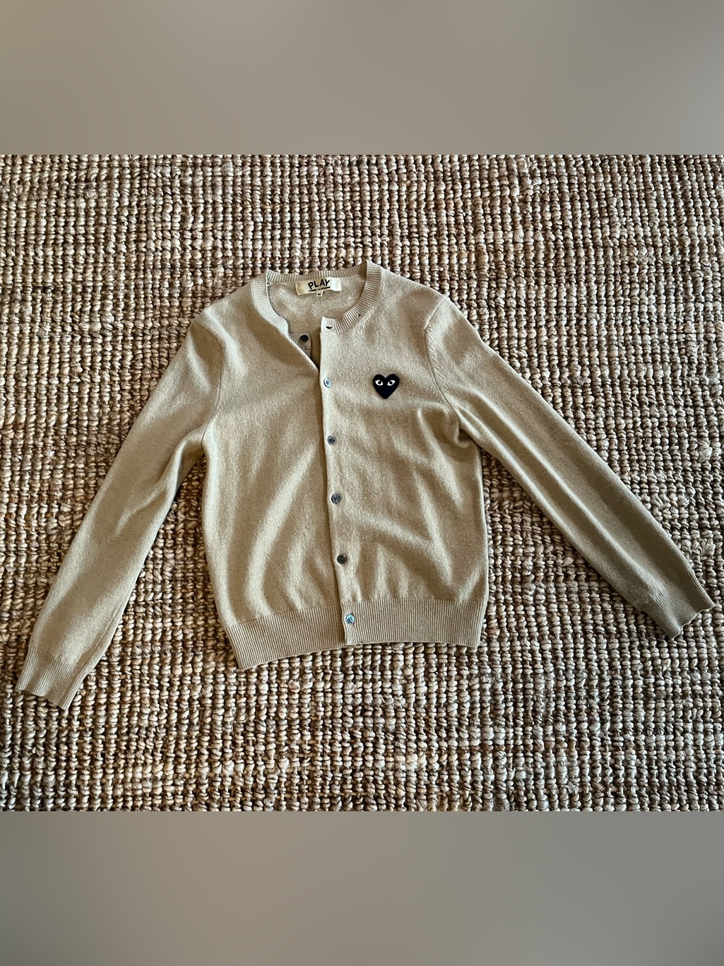 Comme Des Garcons Play Cream Cardigan With Black Heart Patch